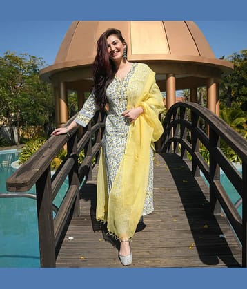Royal Export Cotton Blend Printed Kurti With Pants Women's Stitched Salwar Suit - White ( Pack of 1 )