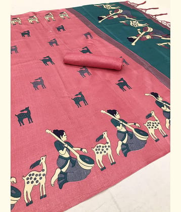 Yashika Art Silk Printed Regular Saree With Unstitched Blouse Piece ( Pink )