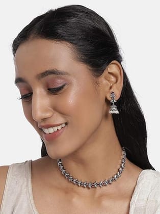 Red Silver-Plated Oxidised Jewellery Set