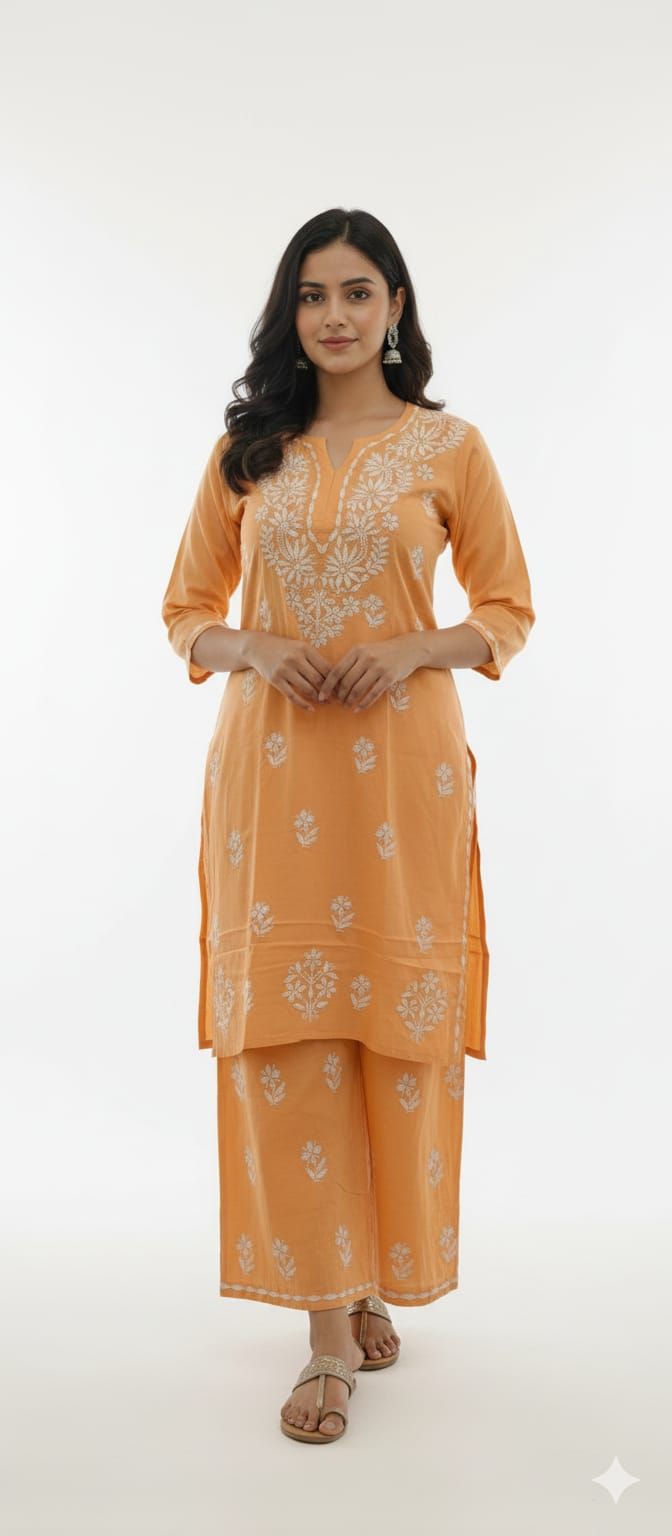 Lucknow Handwork Chikankari 2 Piece Palazzo Set With White Embroidery