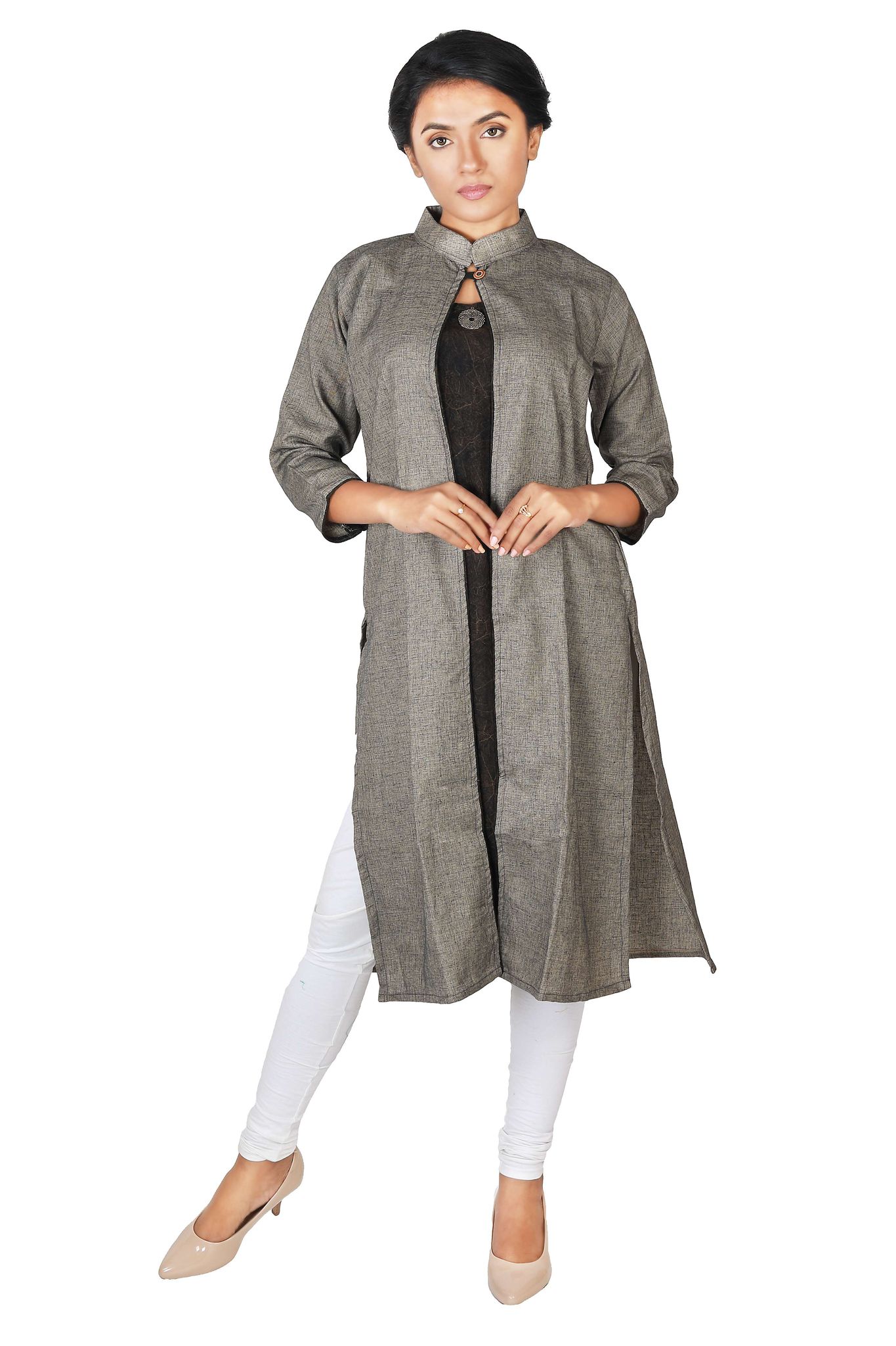 Women's Rayon Shrug Style, Long Kurti, High Neck Printed Kurta