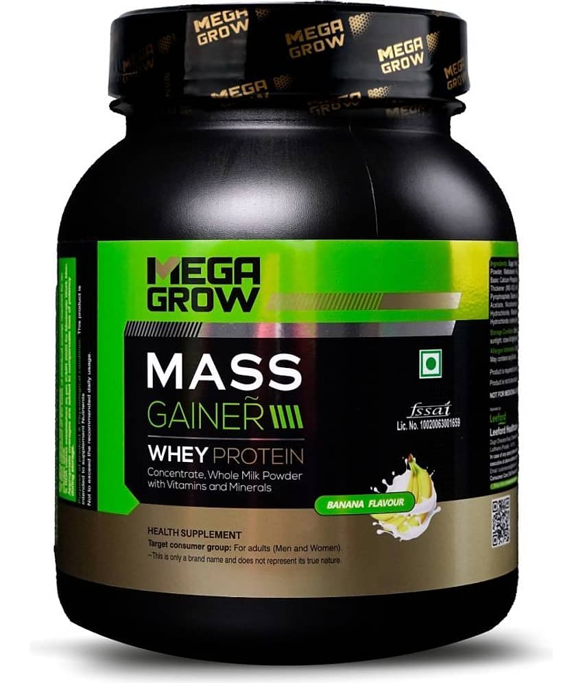 Megagrow Mass Gainer powder - Banana Flavor, High-Calorie Whey Protein (1kg, 10 Servings)