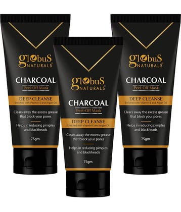 Globus Naturals Charcoal Peel Off Mask, Deep Cleanse, Enriched with Vitamin E & Argan Oil, 75gms (Pack of 3)