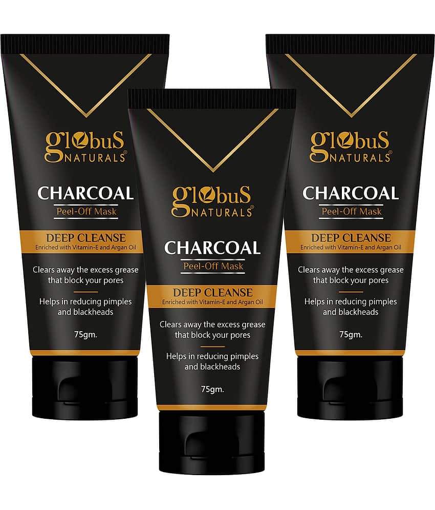 Globus Naturals Charcoal Peel Off Mask, Deep Cleanse, Enriched with Vitamin E & Argan Oil, 75gms (Pack of 3)