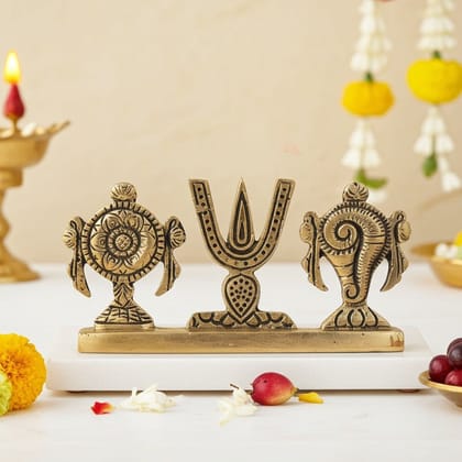 Brass Showpiece Shankh Chakra Namah God Idol Statue, Height : 2.2 Inch (BSMAS1072 X)