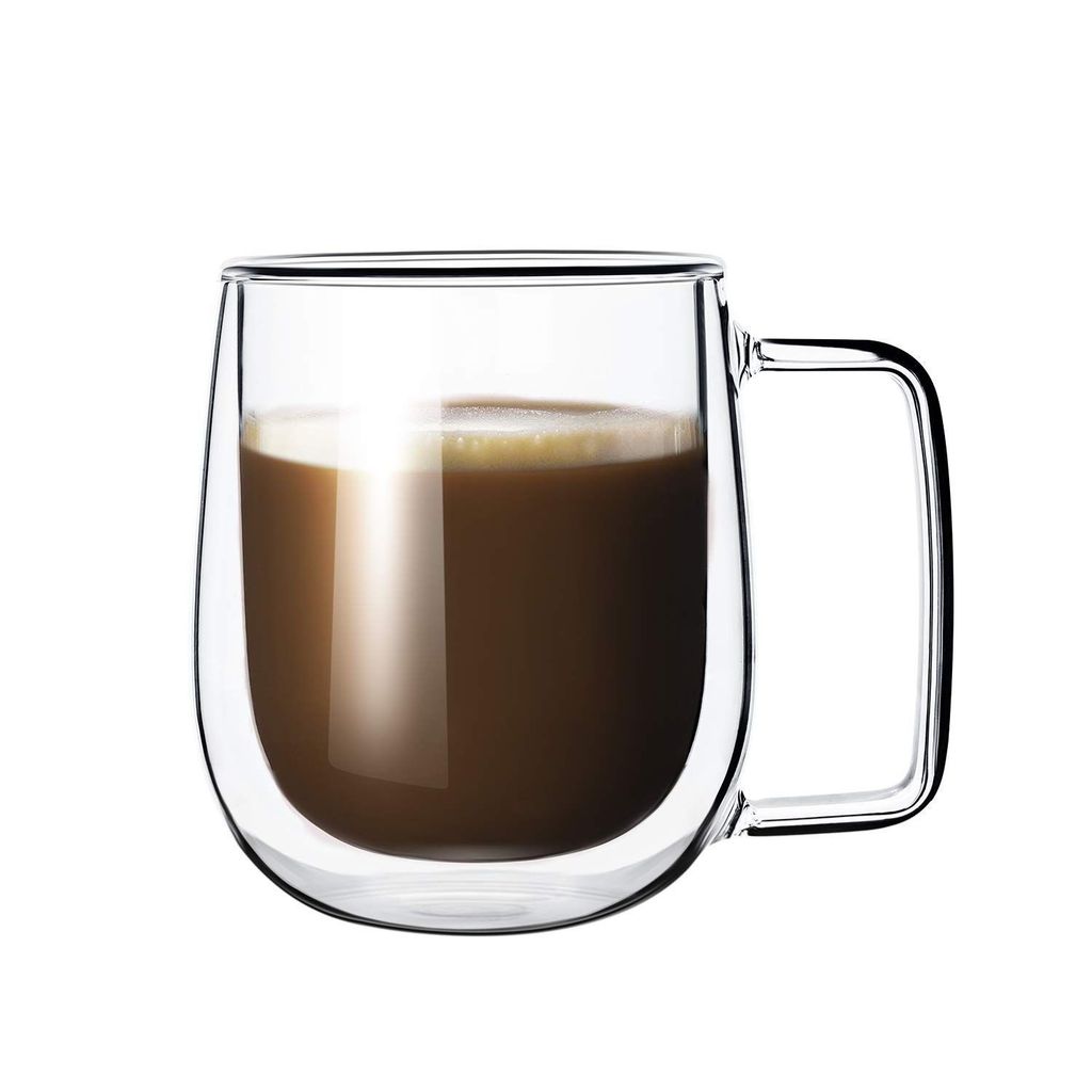 Femora Double Wall Crystal Glass Tea Cup Coffee Mug - 290 ML, Set of 2