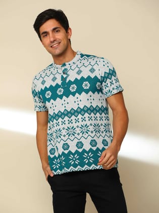 Cambric Peacock Green Henley T Shirt-S