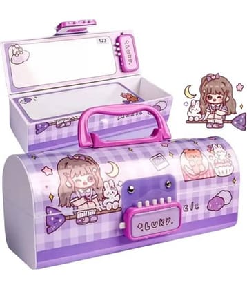 FEDIFU  Plastic Pen Pencil Box Suitcase Style Password Lock Pencil Case Multi-Layer Pencil Box Stationary Organizer Case for Boys Girls Kids