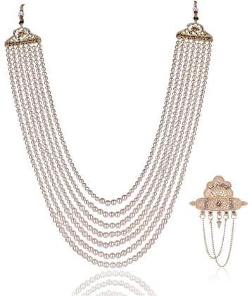 Dulha groom sherwani Necklace/Moti Mala for Men for wedding | Groom Mala and Brooch Set