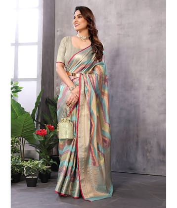 Sidhidata Organza Woven Saree With Unstitched Blouse Piece ( Sea Green )