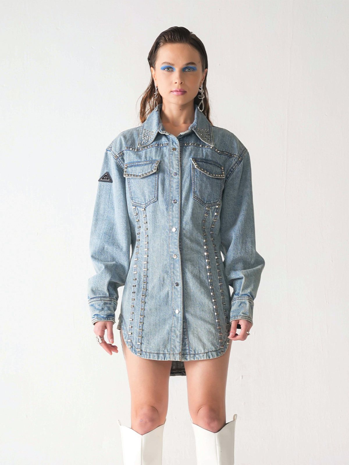 HANDE STUDDED DENIM DRESS-XS