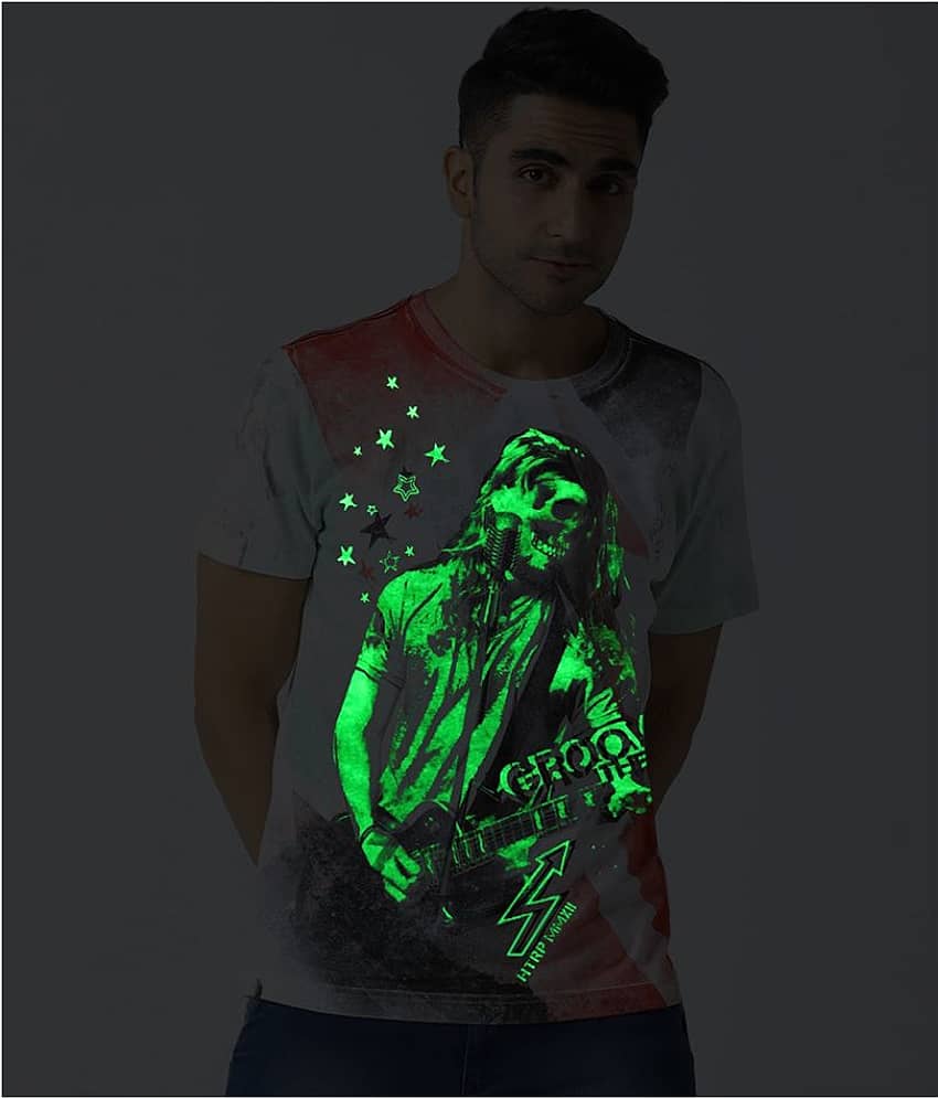 Huetrap Cotton White Printed T-Shirt