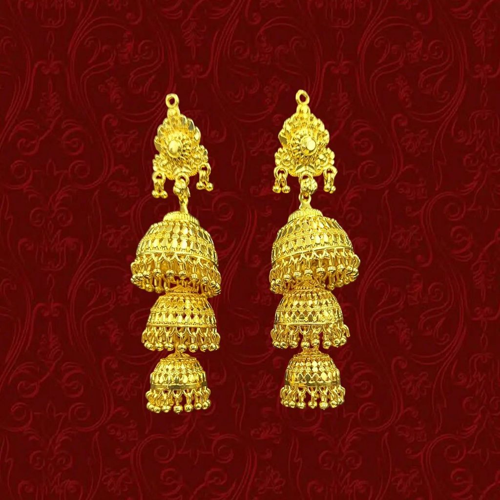 Gold Plated Multi-Layer Jhumka Earrings – Traditional & Festive Jewelry