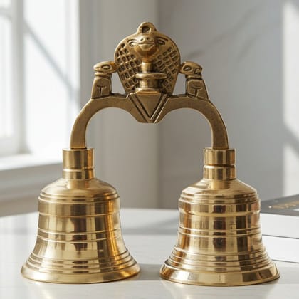 Brass Pooja 2 Combined Bell, Double Ghanti, Height : 5 Inch (FMAS679 D)