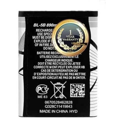 Original Battery for Nokia 5300, 5230, 6120, 6121, 5070, N80, 7360 7260, 3220, 3230, 6020, 5140 (BL-5B) with 1 Year Warranty.