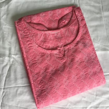 Light Pink Katha work Cotton Kurti- Knee Length - 3803-44 - XXL
