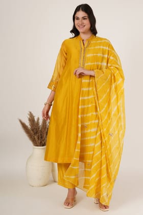 Mustard yellow chanderi kurta set of 3-S