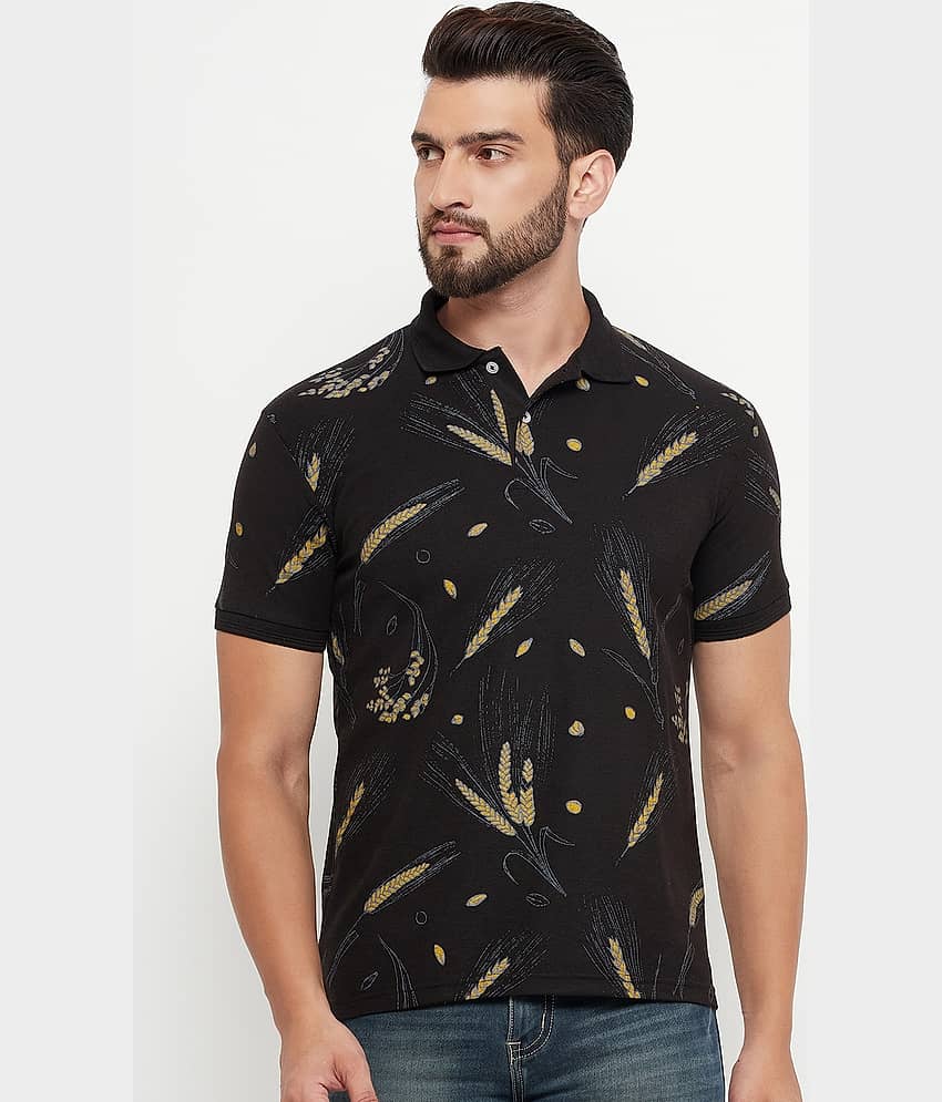 GET GOLF Pack of 1 Cotton Blend Regular Fit Printed Half Sleeves Men's Polo T Shirt ( Black )
