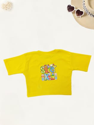 Girls Yellow Over Size T-Shirt With Back Print [GT-415] [ 4-12 Years ]-4-5Y (Size - 24) / Imported / Yellow