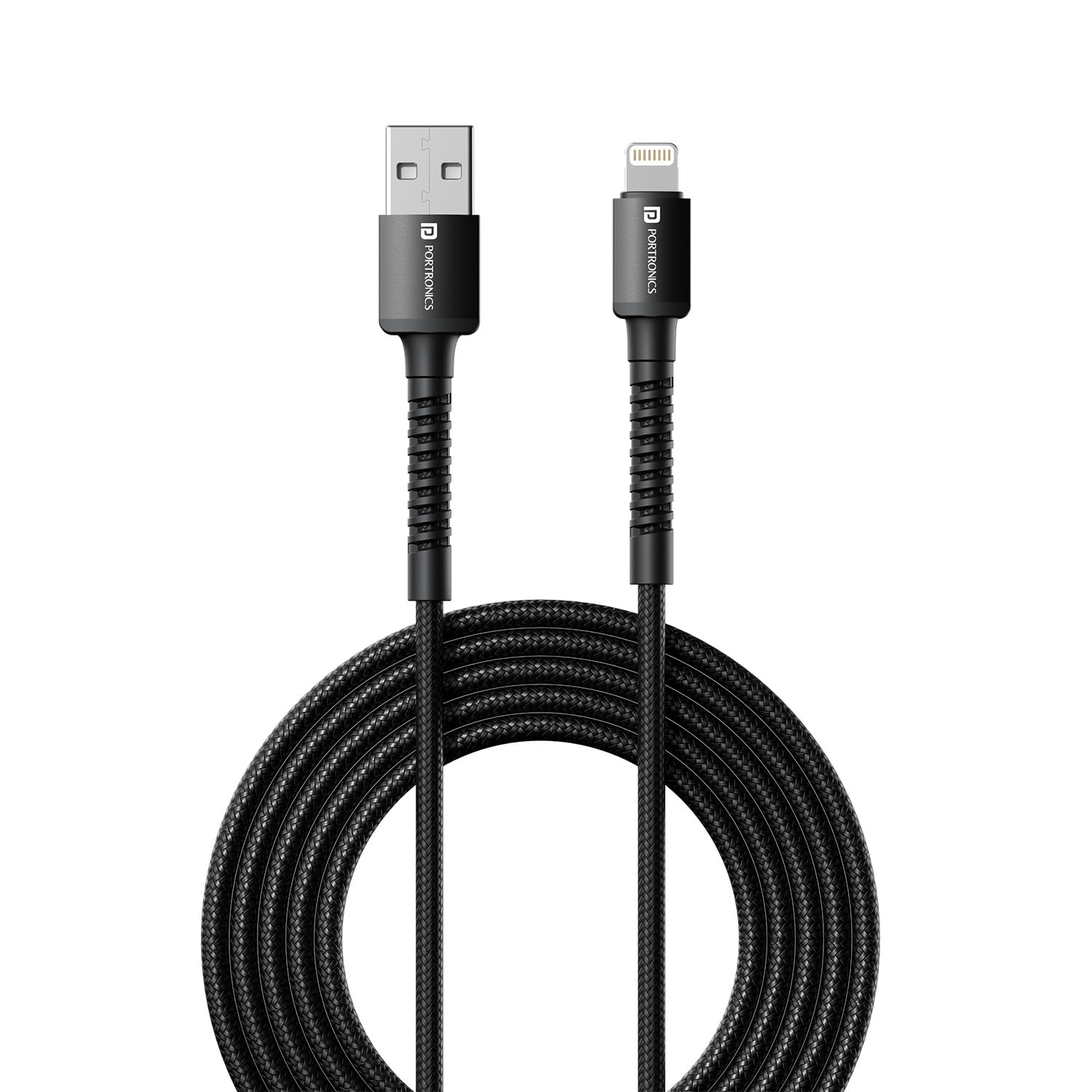 Portronics Konnect X- USB to 8-Pin Cable 1M, 3A Output, Fast Charging, 1 meter, Tangle Free (Black)
