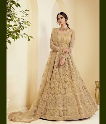 A TO Z CART Beige Flared Net Women's Semi Stitched Ethnic Gown ( Pack of 1 )