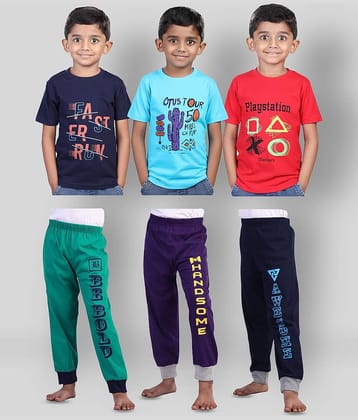 JILZ Pack of 3 Boys Cotton T-Shirt & Pants Set ( Multi )