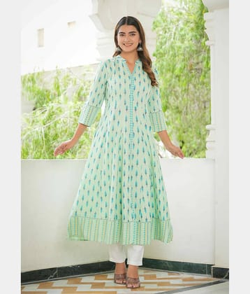 Yash Gallery Rayon Printed Anarkali Women's Kurti - Green ( Pack of 1 )
