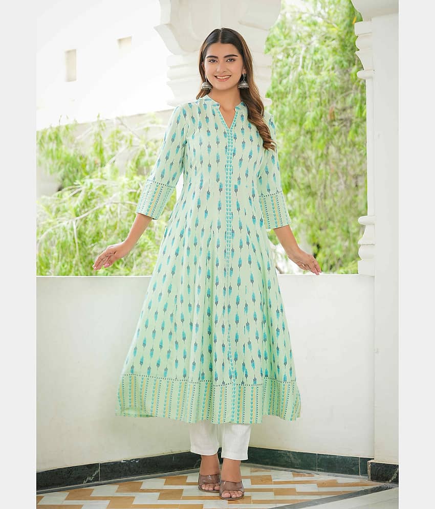 Yash Gallery Rayon Printed Anarkali Women's Kurti - Green ( Pack of 1 )