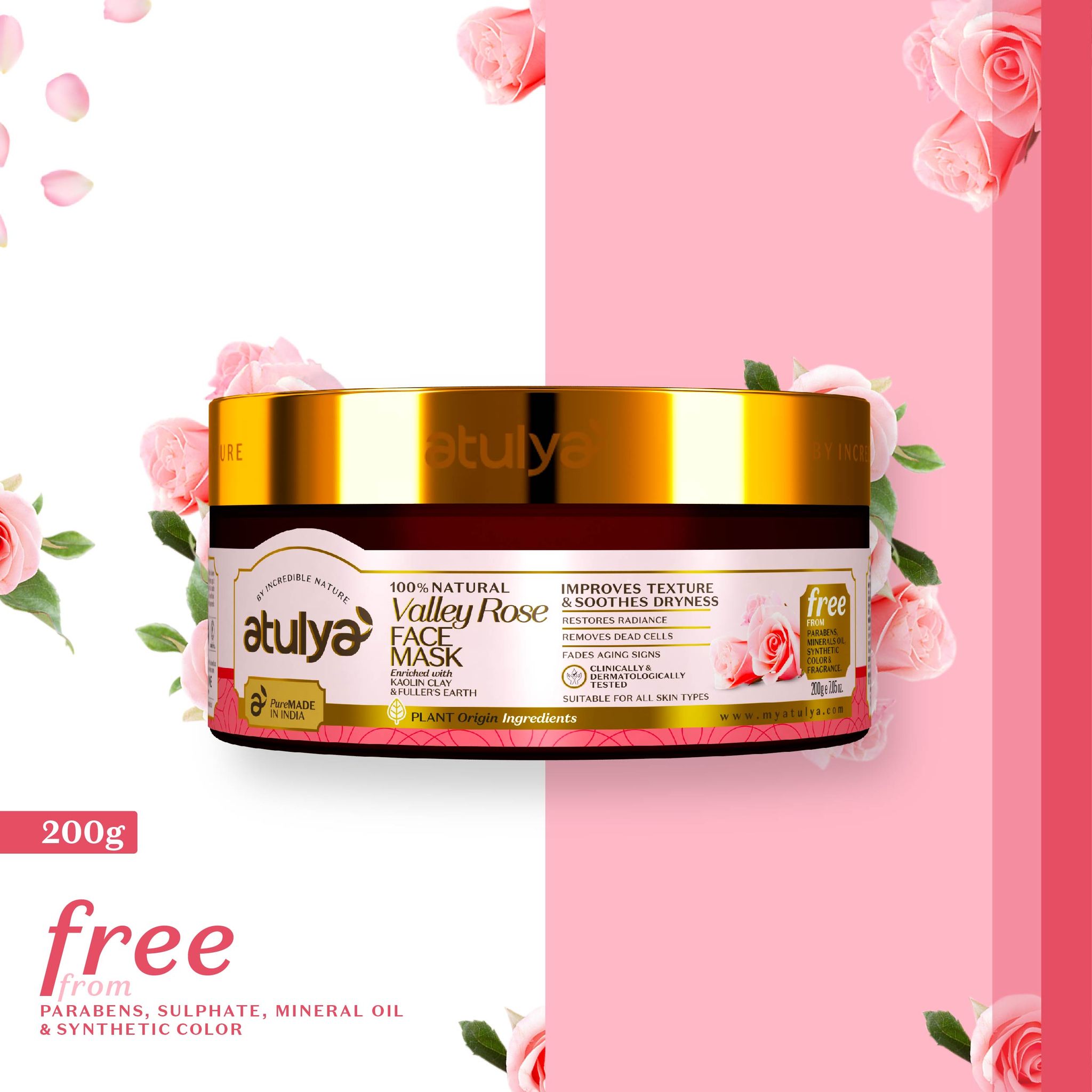Atulya Rose Valley Face Mask | Dryness | Improves Texture - 200gm