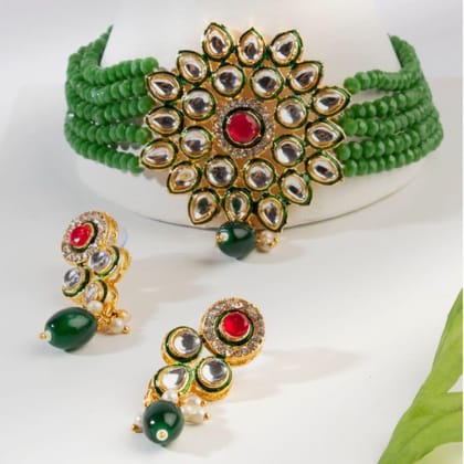 Green Beads Embellished Choker Set