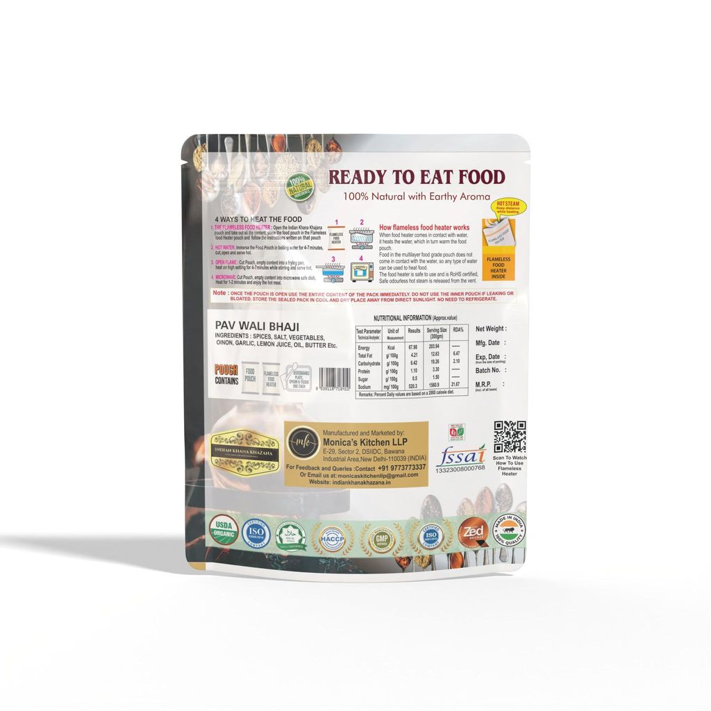 Pav Wali Bhaji 300gm | No Added Preservative and Colours| Serve Hot Anytime Anywhere with our Flameless Food Heater inside the Pack | Indian Tasty Flavour Ready to Eat Food Pav Wali Bhaji