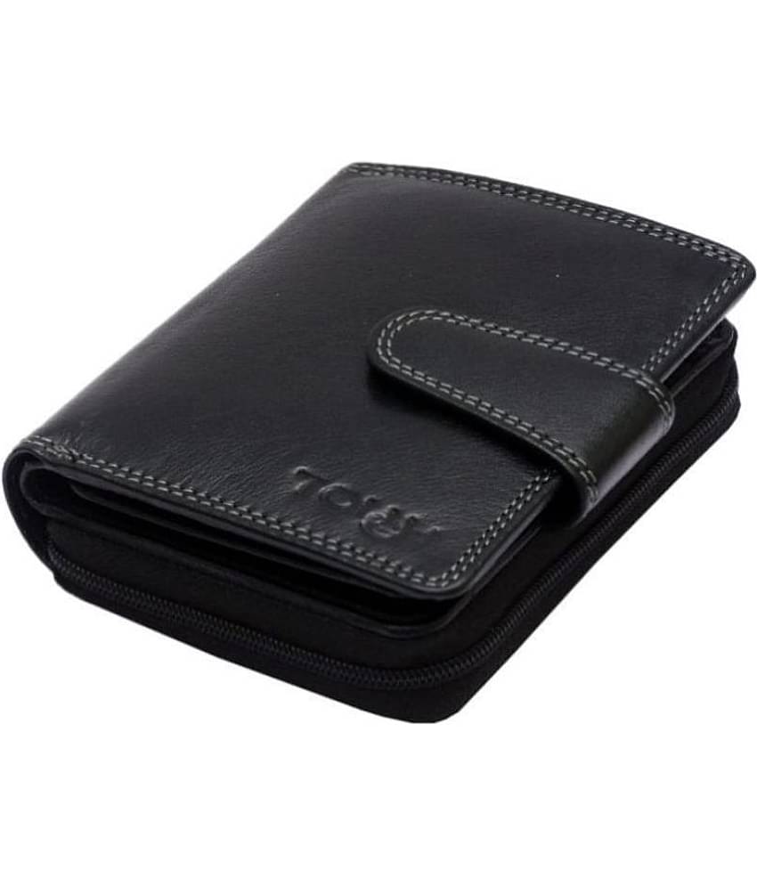 Tough Women Casual Black Genuine Leather Wallet - Regular Size (11 Card Slots)