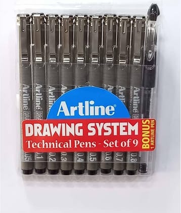 Artline Fine Liners / Drawing Pens Fineliner Pen (Pack Of 10, Black)