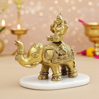 Pure Brass Laxmi Murti Sitting on Elephant for Diwali, Puja & Gift, Height : 6 Inch (BSMAS1892 L)