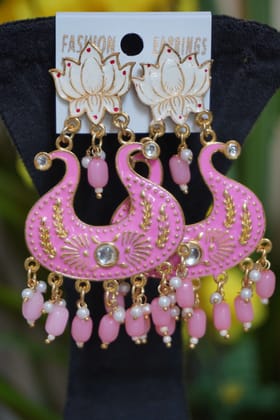 Pink Colour gold plated chandbali earrings