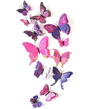 Idream Double Layer Purple Butterfly Magnet Nature 3D Sticker ( 12 x 9 cms )