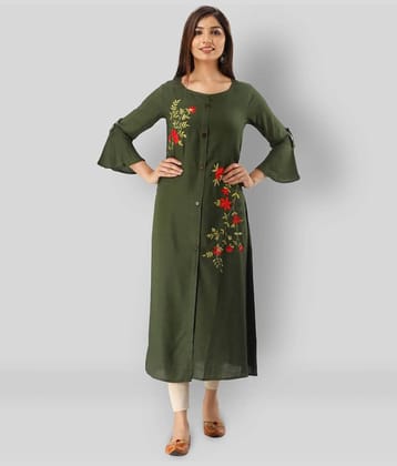 MAUKA - Green Rayon Women's Flared Kurti ( Pack of 1 )