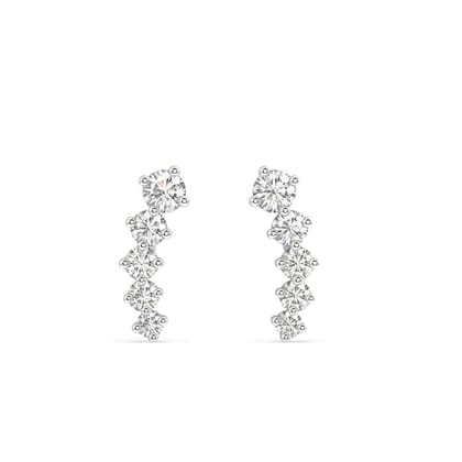 Five stone climber earring Stud - Pair-Rhodium