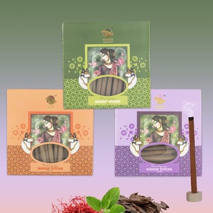 Nandi Panchgavya 100 Percent Cow Dung Dhoop Sticks for Pooja (Kesar, Tulsi, Oud Fragrance -Pack of 3,150 Sticks)