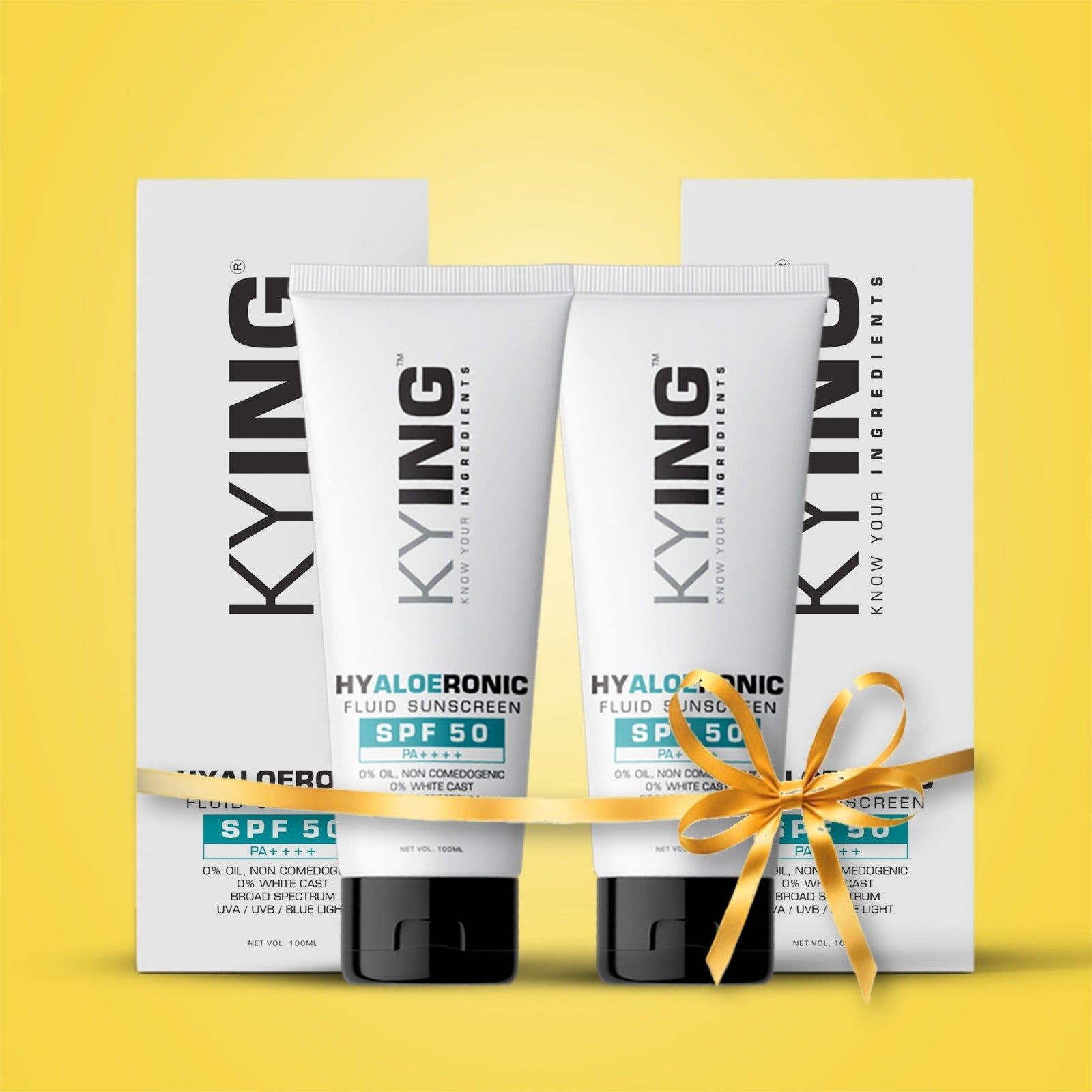 KYING Hyaloeronic Fluid Sunscreen SPF50 PA+++, 100ml - Defend and Hydrate - Set of 2