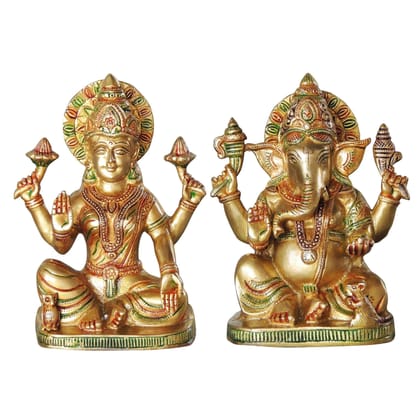Brass Laxmi Ganesh Pair God Idol Statue | Traditional Hindu Puja Murti, Height : 8 Inch (BSMAS1062)