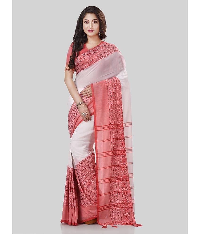 Desh Bidesh Cotton Self Design Saree With Unstitched Blouse Piece ( Red )