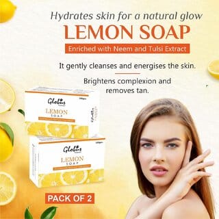 Globus Naturals Refreshing Lemon Vitamin C Soap For Skin Lightening Brightening (100 g), Set of 2