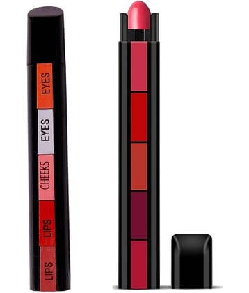 Fab 5 5-in-1 Lipstick 7.5gm| Five Shades In One| Long Lasting, Matte Finish| with 5 Step Multi Combo Eye, Cheek Lips