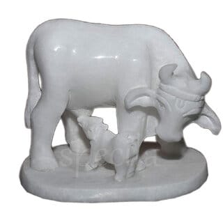 Astro-D Marble Cow and Calf Decorative Statue 12cm, (White, Marble)