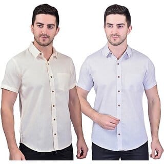 PrintCultr Men Regular Fit Solid Curved Collar Festive Shirt (Pack of 2)