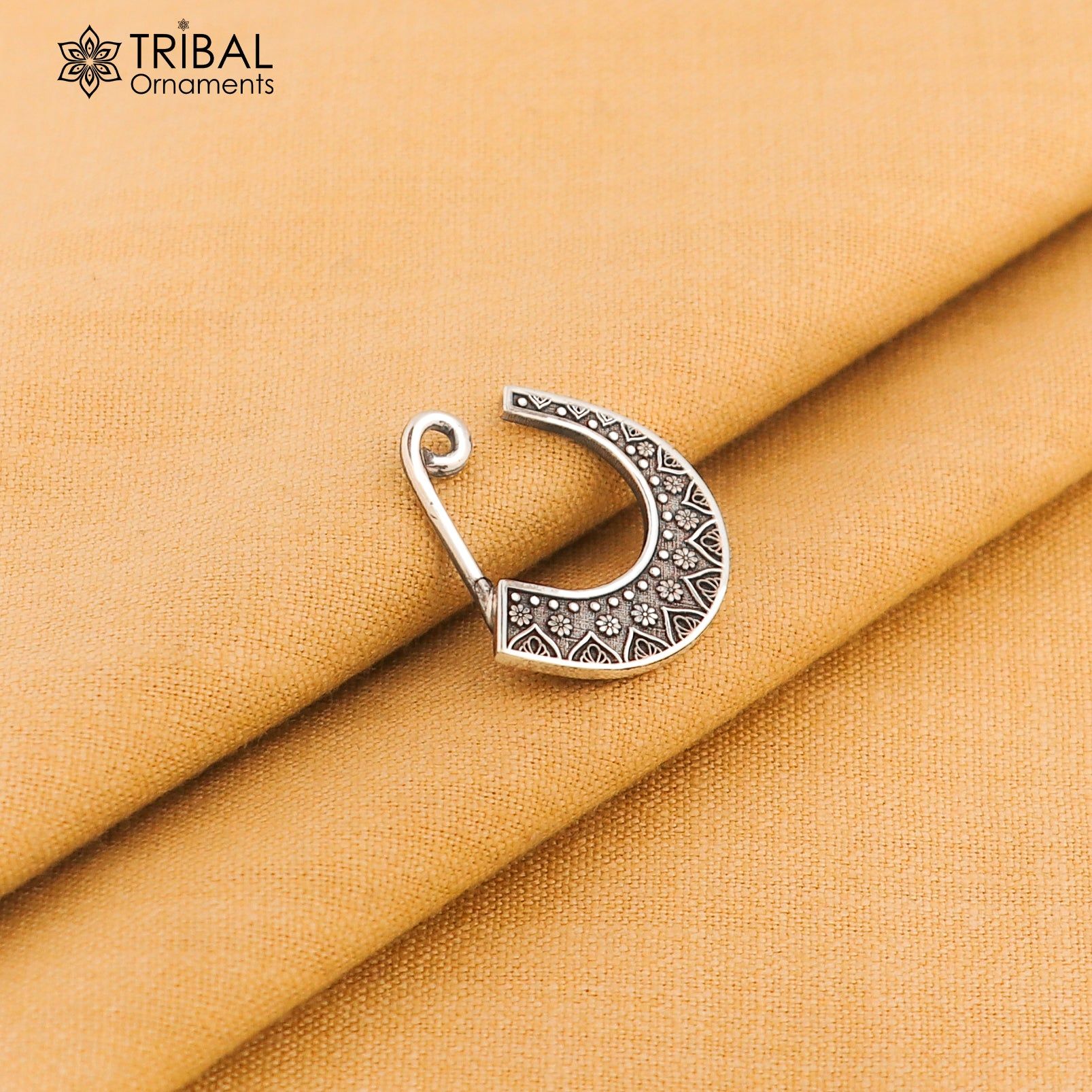 925 sterling silver nath vintage design clip on nose pin ethnic tribal jewelry np100