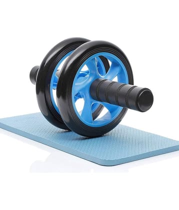 Double Wheel Ab Roller with Non-Slip Handles & Knee Mat Home Gym Abdominal Exercise Equipment Core Workouts for Men and Women (Blue) (Pack of 1)