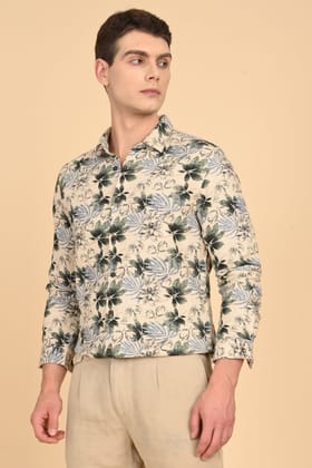 Flourish - Cotton Slub Printed Shirt - Green-S-38 / GREEN