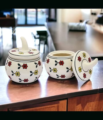 Malaikah White Salt Jar Ceramic Off White Salt/Pepper Container ( Set of 2 )